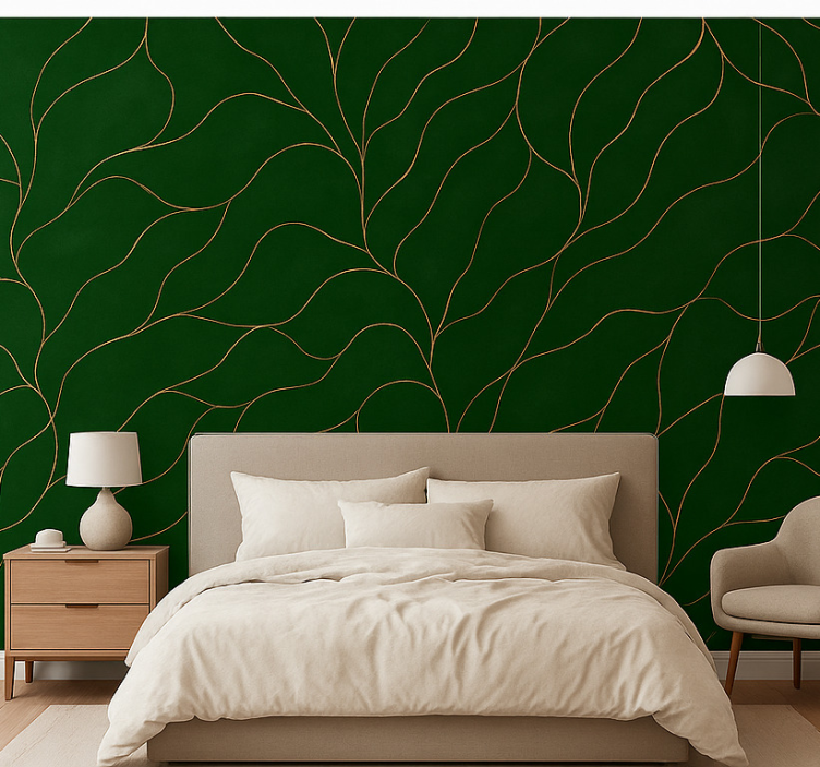 Papel de parede quarto de casal textura mármore verde e ouro - TenStickers
