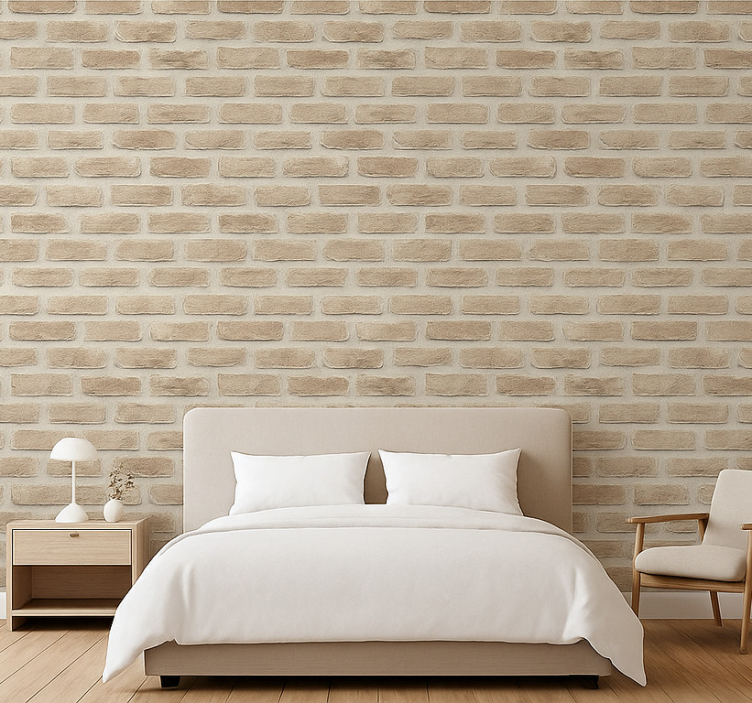 Papel de parede quarto de casal tijolo arenito rústico - TenStickers