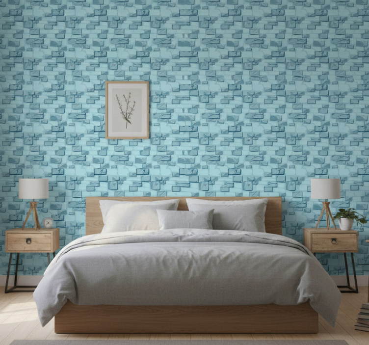 Papel de parede quarto de casal tijolos de pedra azul - TenStickers