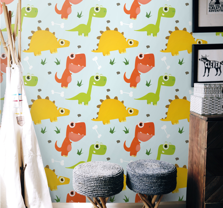 papel de parede para quarto Padrão de dinossauro pequeno - TenStickers