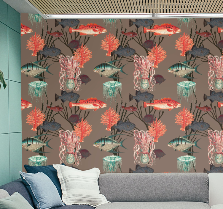 papel de parede para quarto Vida aquática coral - TenStickers