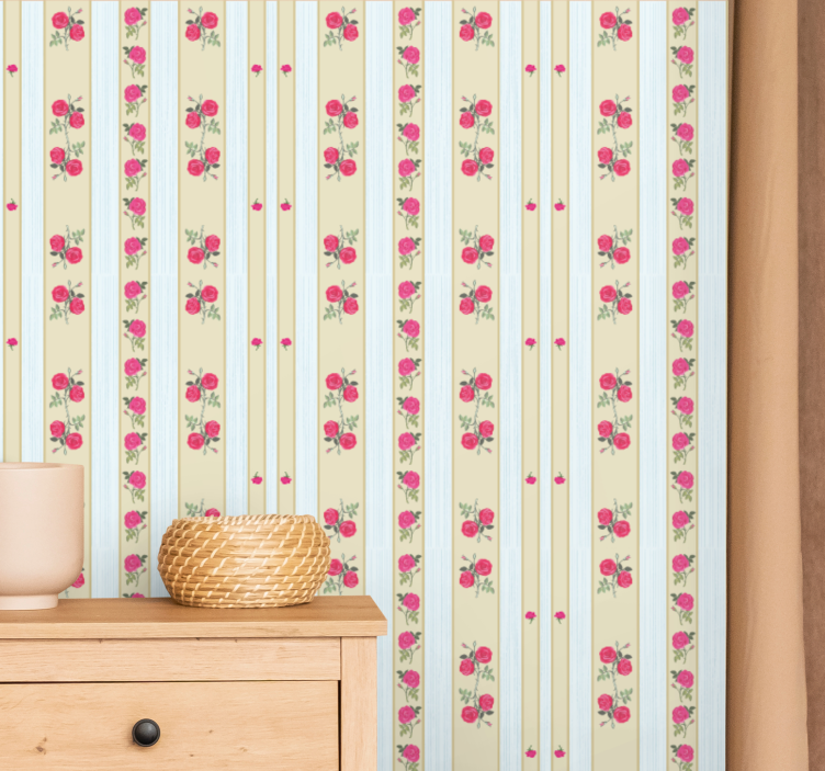 Papel de Parede riscas elegância listrada floral - TenStickers