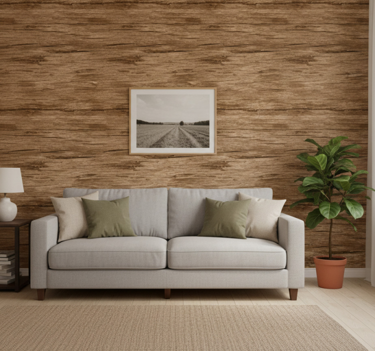 Papel de parede rústico marrom claro listrado - TenStickers