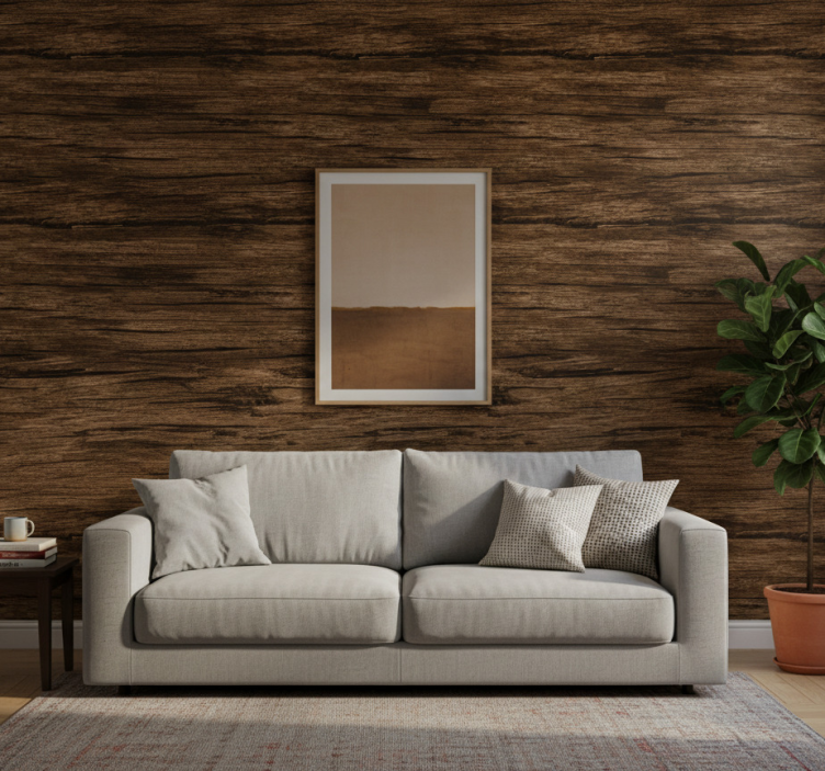 Papel de parede rústico marrom escuro listrado - TenStickers