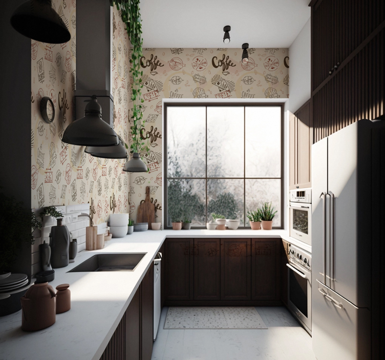 papel de parede para sala de jantar ícones de café - TenStickers