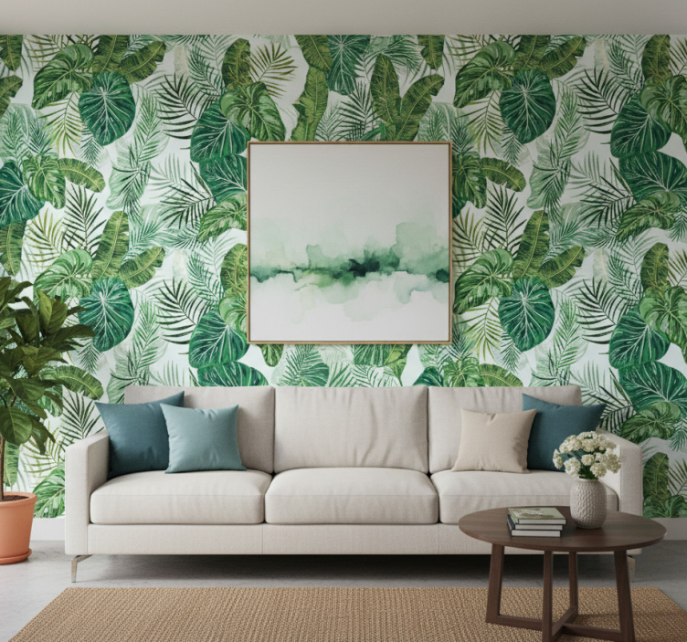 Papel de parede selva com grandes folhas verdes - TenStickers