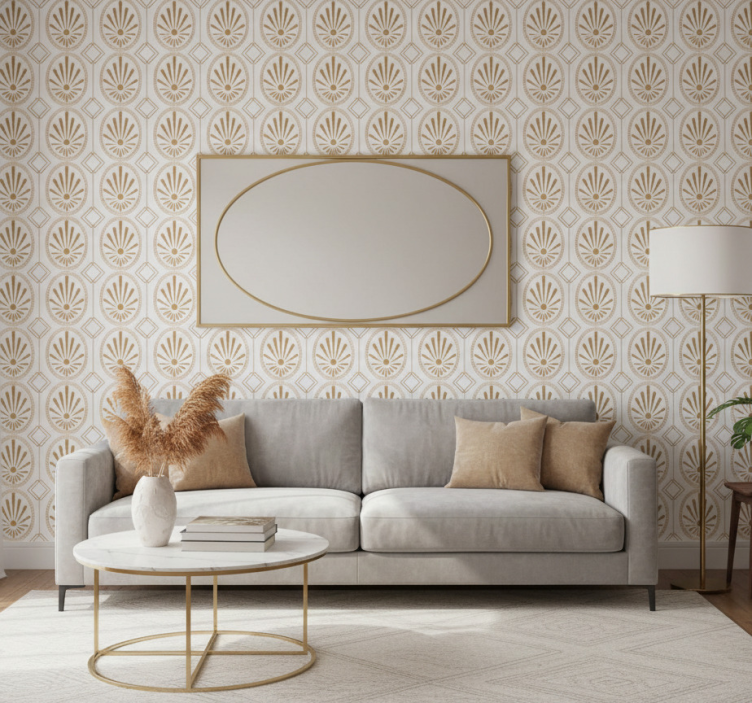 Papel de parede texturas e padrões arte moderna branca e dourada - TenStickers