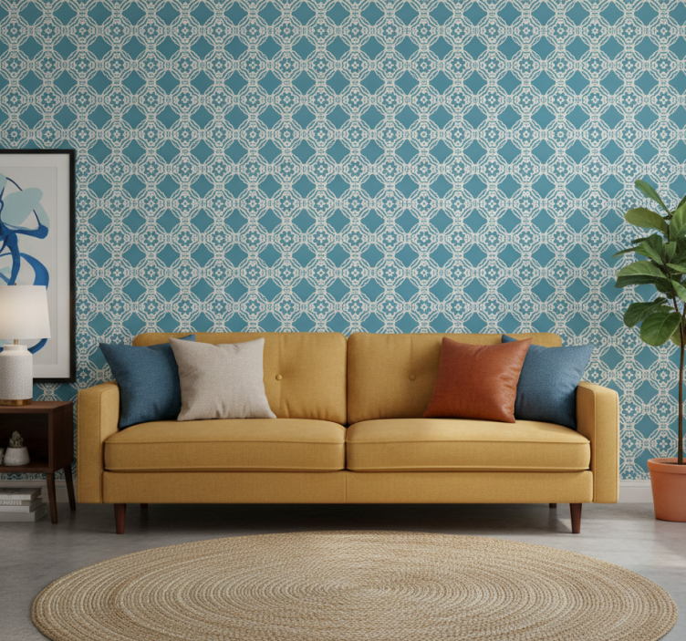 Papel de parede texturas e padrões azul e branco vintage - TenStickers