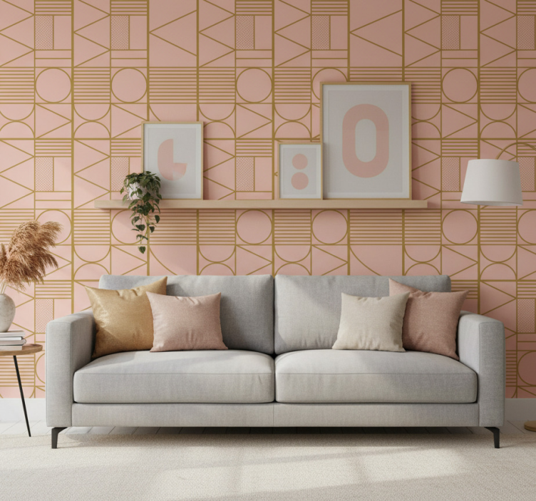 Papel de parede texturas e padrões em bloco dourado e rosa - TenStickers