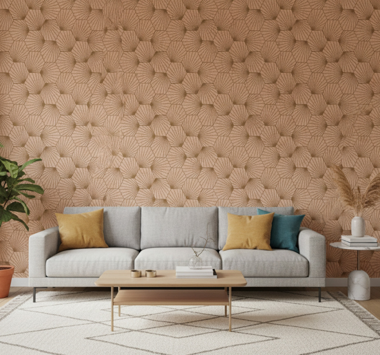 Papel de parede para sala linhas hexagonais marrons - TenStickers