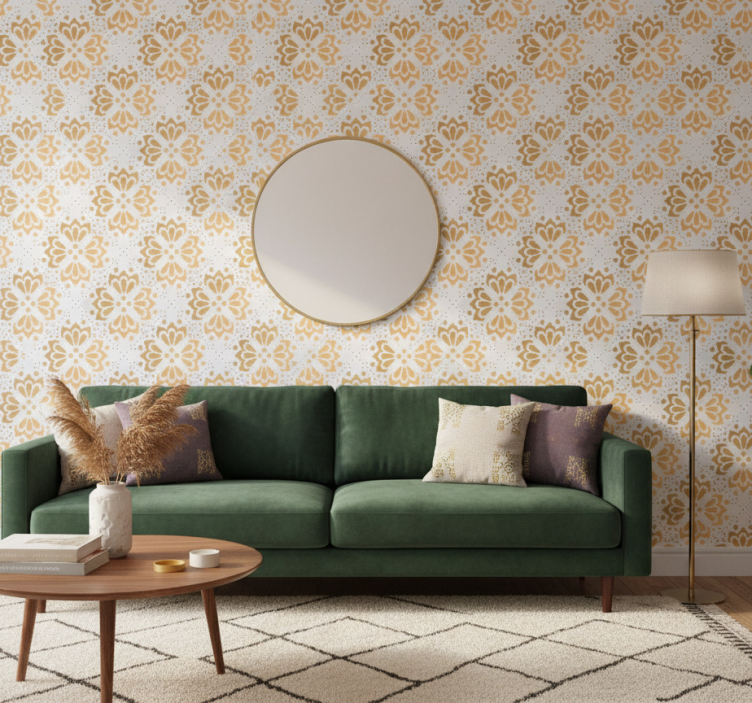 Papel de parede para sala padrão mandala dourada - TenStickers