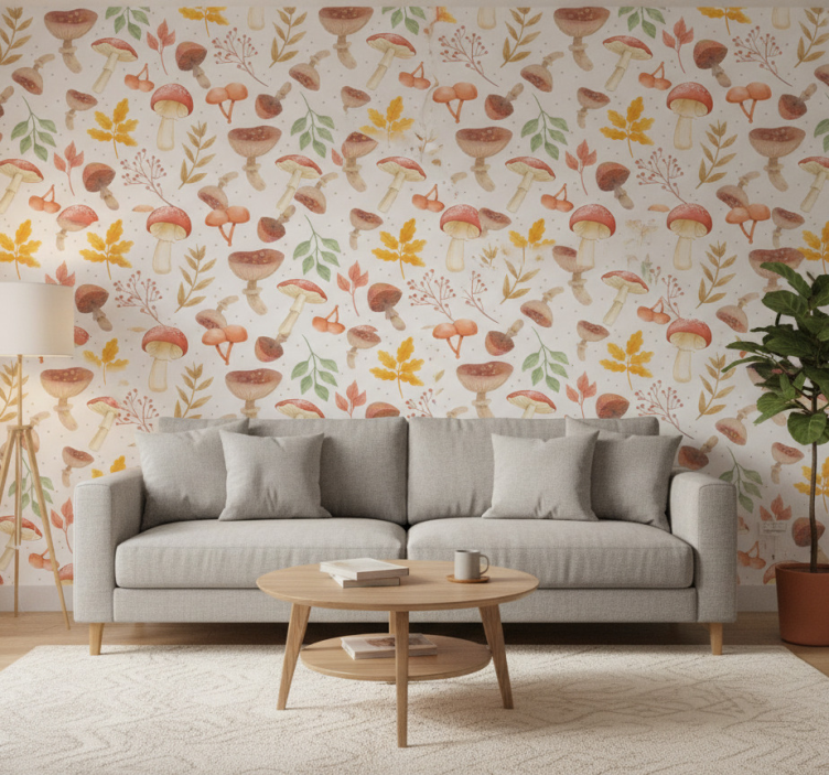 Papel de parede texturas padrão de cogumelos pintados à mão - TenStickers