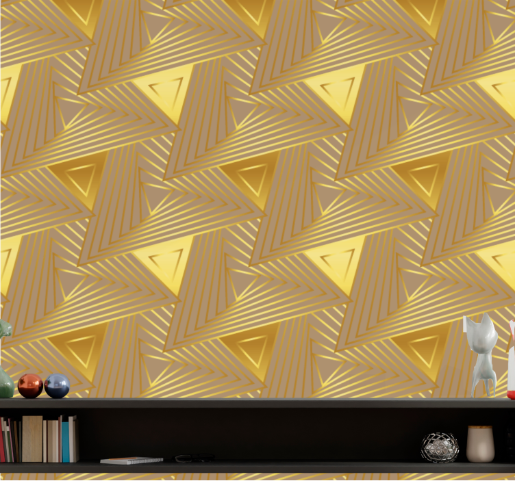 papel de parede triângulos motivo de padrão dourado - TenStickers