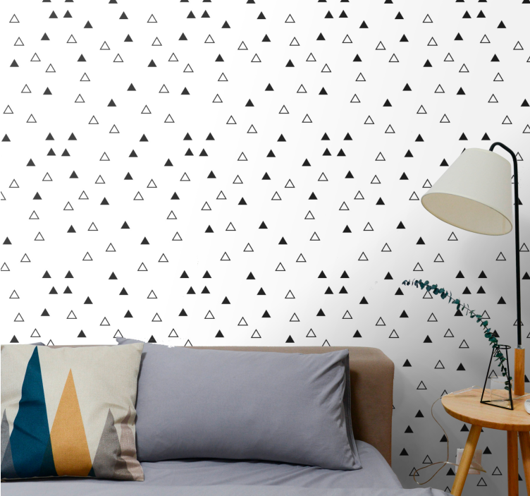 papel de parede triângulos padrão escandinavo preto e branco - TenStickers