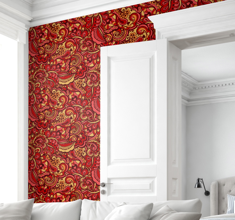 Papel de parede vermelho Formas ornamentais - TenStickers