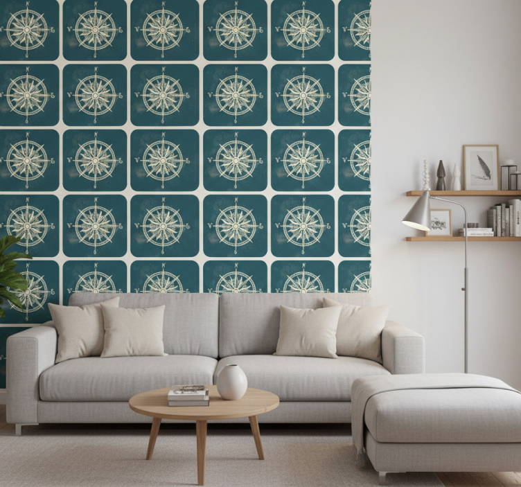 Papel de parede vintage com bússola em mapa-múndi - TenStickers