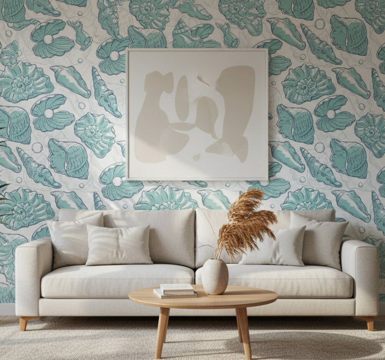 Papel de parede vintage com esboços de vida marinha - TenStickers