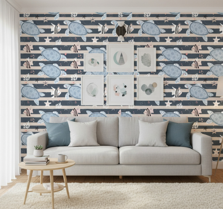 Papel de parede vintage com estampa de tartarugas - TenStickers