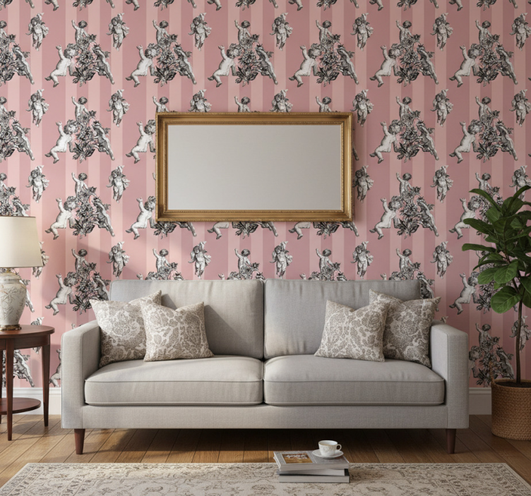 Papel de parede vintage com padrão listrado francês - TenStickers