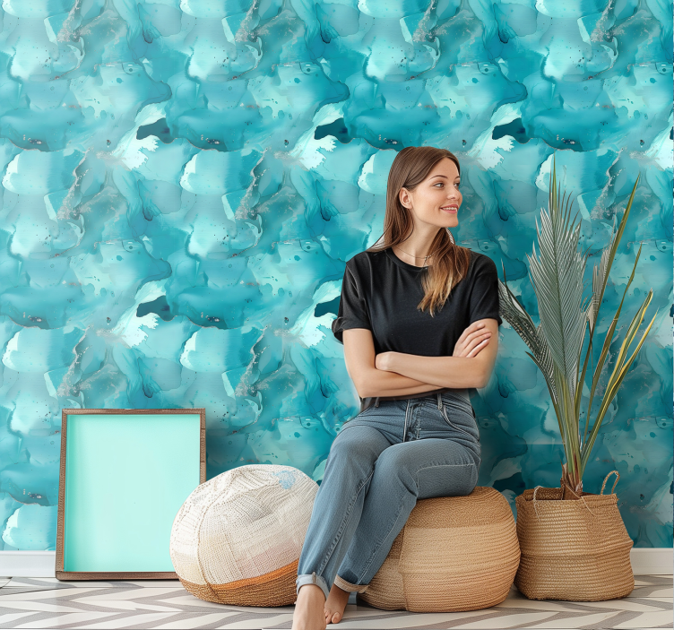 Papel de parede abstracto ondas azuis - TenStickers