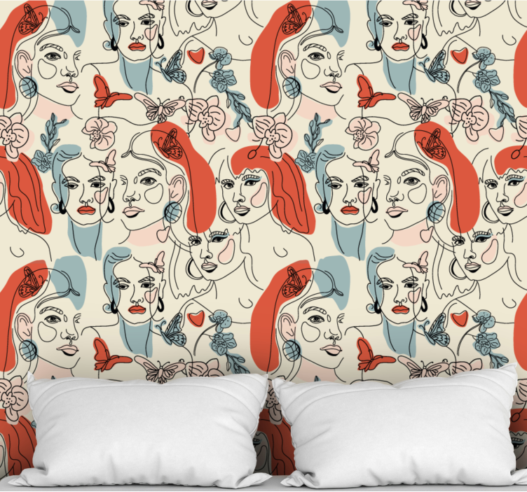 papel de parede abstracto Rostos femininos em fundo abstrato - TenStickers