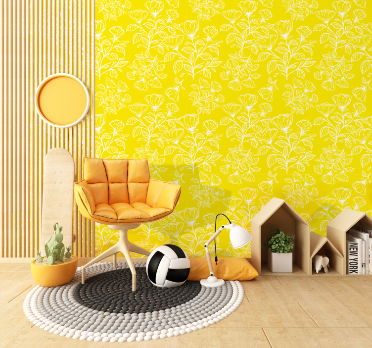 papel de parede amarelo padrão de design de flores - TenStickers