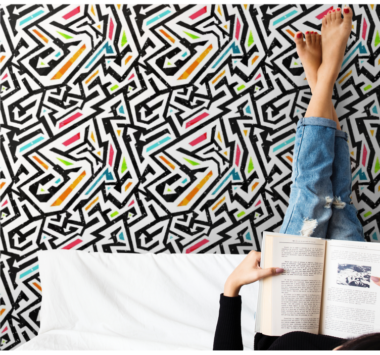 papel de parede artistíco Preto e branco com patch de cor - TenStickers