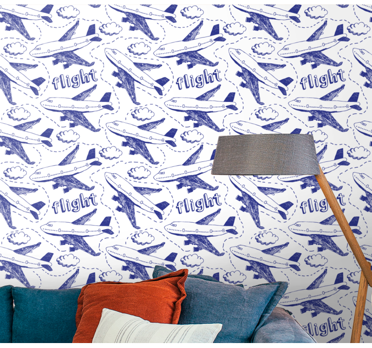 papel de parede azul Padrão de voo do avião - TenStickers