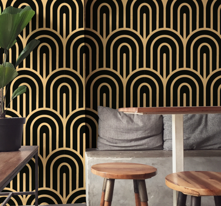 papel de parede azulejos Padrões deco dourado - TenStickers