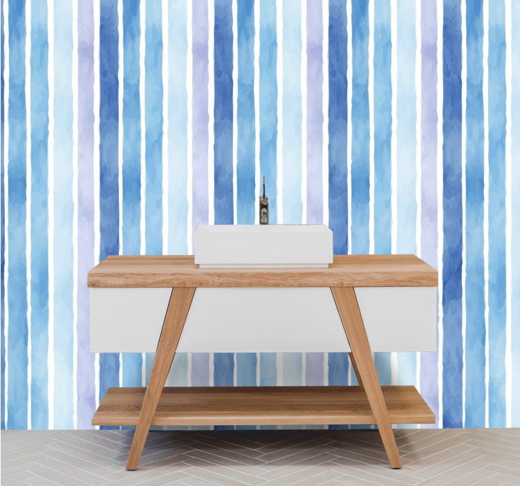 papel de parede casa de banho Padrão de linha aquarela azul - TenStickers