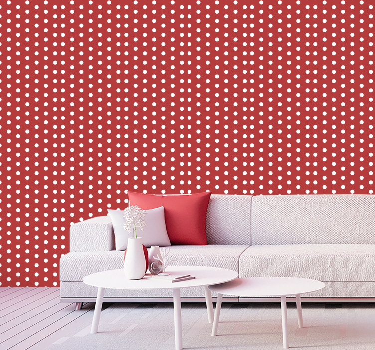 Papel de parede vermelho com bolinhas brancas - TenStickers