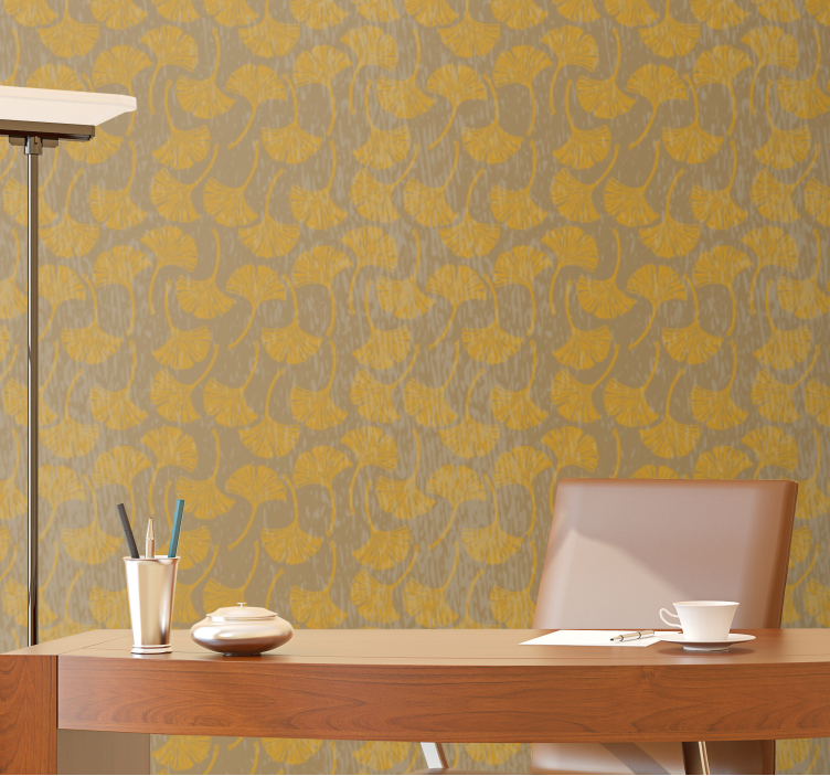 papel de parede clássico Padrão de folhas de ginko estilo vintage - TenStickers