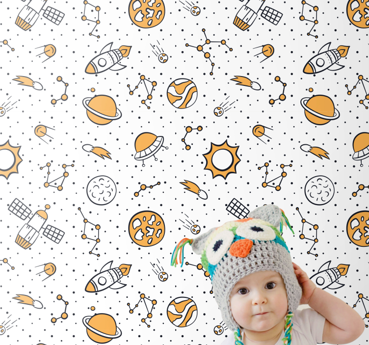 papel de parede estrelas Espaço e foguetes versão infantil - TenStickers