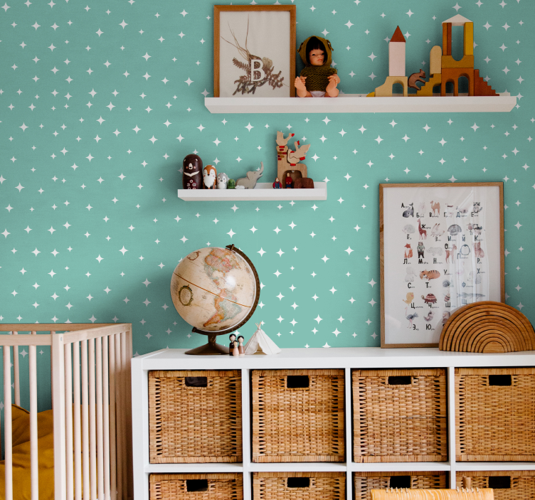 Papel de parede infantil estrela em fundo verde - TenStickers