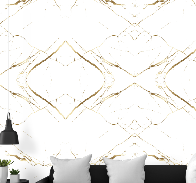 Papel de parede para sala dourado e branco - TenStickers