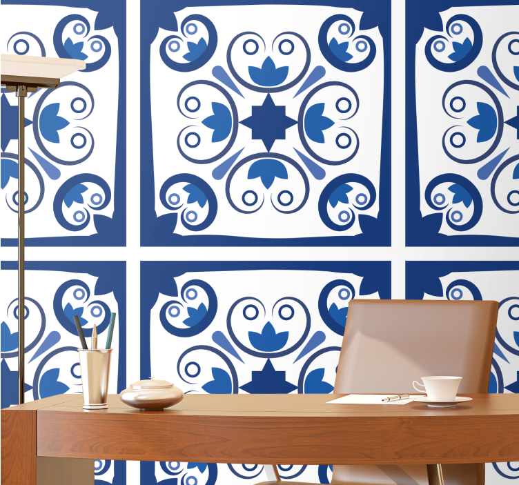 Papel de parede moderno Azulejo português azul bonito típico - TenStickers