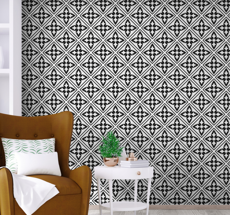 papel de parede moderno Azulejos floridos - TenStickers