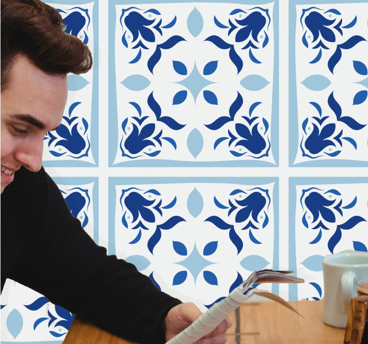 Papel de parede moderno Flores de azulejos típicos portugueses - TenStickers