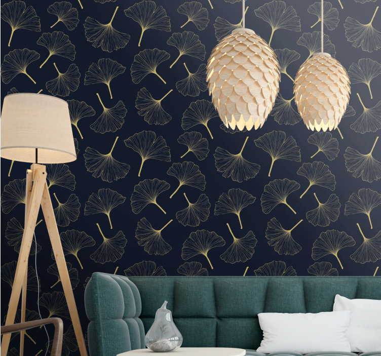 Papel de parede moderno Folhas de ginkgo dourado 3d - TenStickers