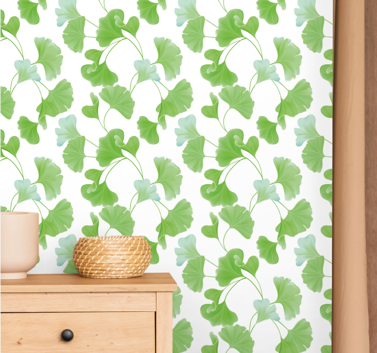 Papel de parede moderno Folhas verdes de ginkgo - TenStickers