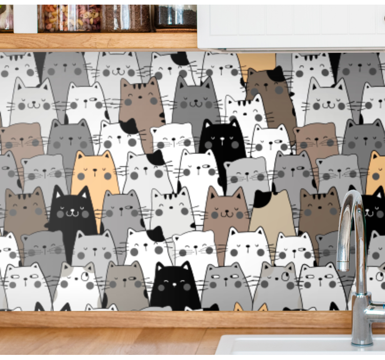papel de parede moderno Padrão de gatos de desenho animado colori - TenStickers