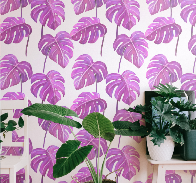 papel de parede natureza Monstera pintado de rosa - TenStickers
