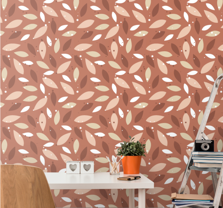 Papel de parede natureza Padrão de folhas de terracota - TenStickers