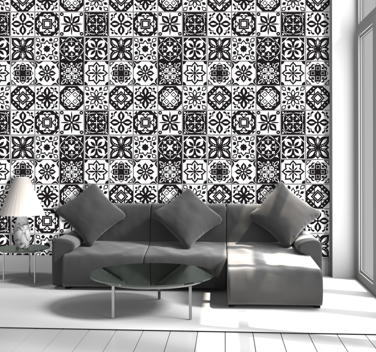 papel parede ornamental Azulejos branco e preto - TenStickers
