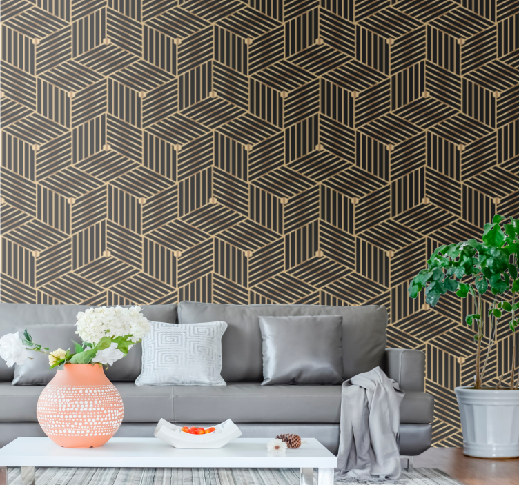 papel de parede quadrados Padrão geométrico dourado deco - TenStickers