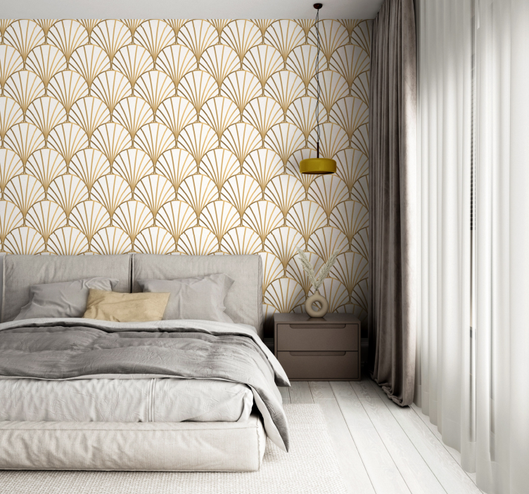 Papel parede quarto art déco branco e dourado - TenStickers