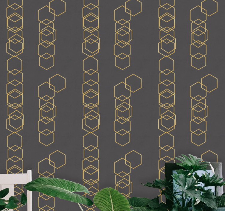 papel de parede rustico Hexágonos dourados com fundo cinza - TenStickers