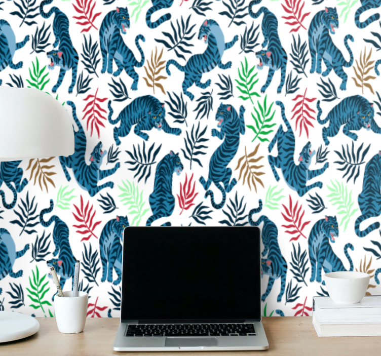 papel de parede para sala Padrão de leopardos coloridos e perigos - TenStickers