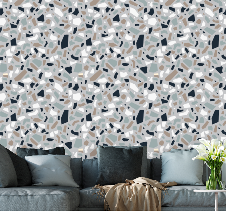 Papel de parede para sala terrazzo cor neutra - TenStickers