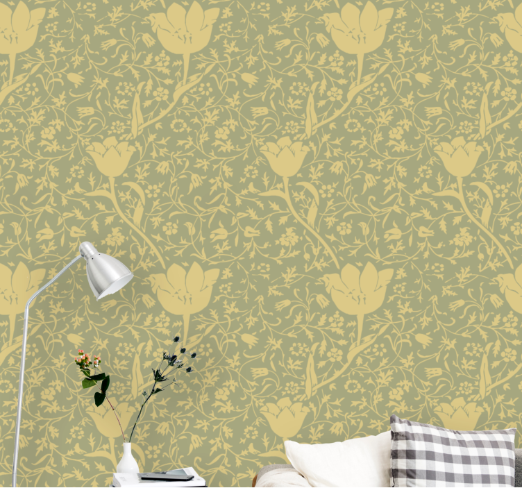 Papel de parede para sala floral verde ouro - TenStickers